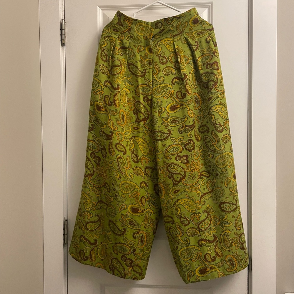 Green Paisley Wide-Leg Pants